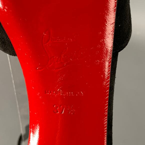 CHRISTIAN LOUBOUTIN Size 7.5 Aketata 120 Black Red Suede Ankle Strap Sandals - Picture 7 of 8